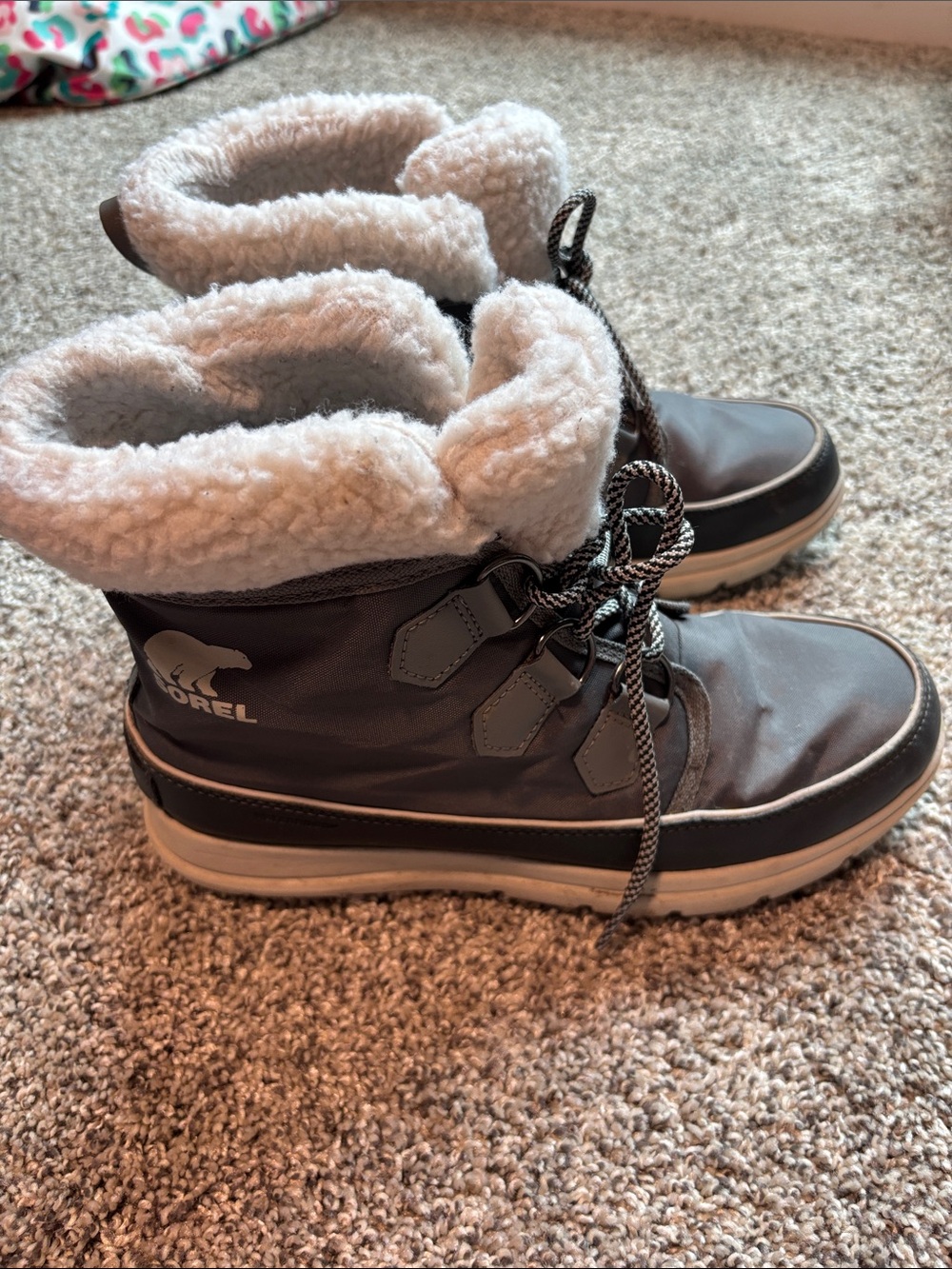 Sorel Gray Lace-Up Shearling-Lined Winter Boots